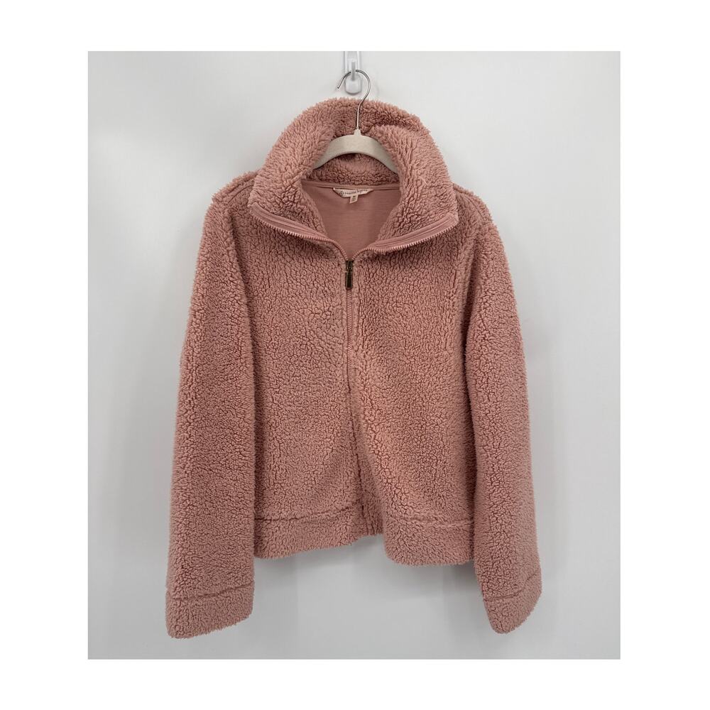Nanette Lepore Teddy Bear Fleece Full Zip Jacket Pink Plush Sherpa Style Medium